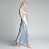 Deep V Neck Long Silk Nightgown Women Silk Maxi Slip Dress
